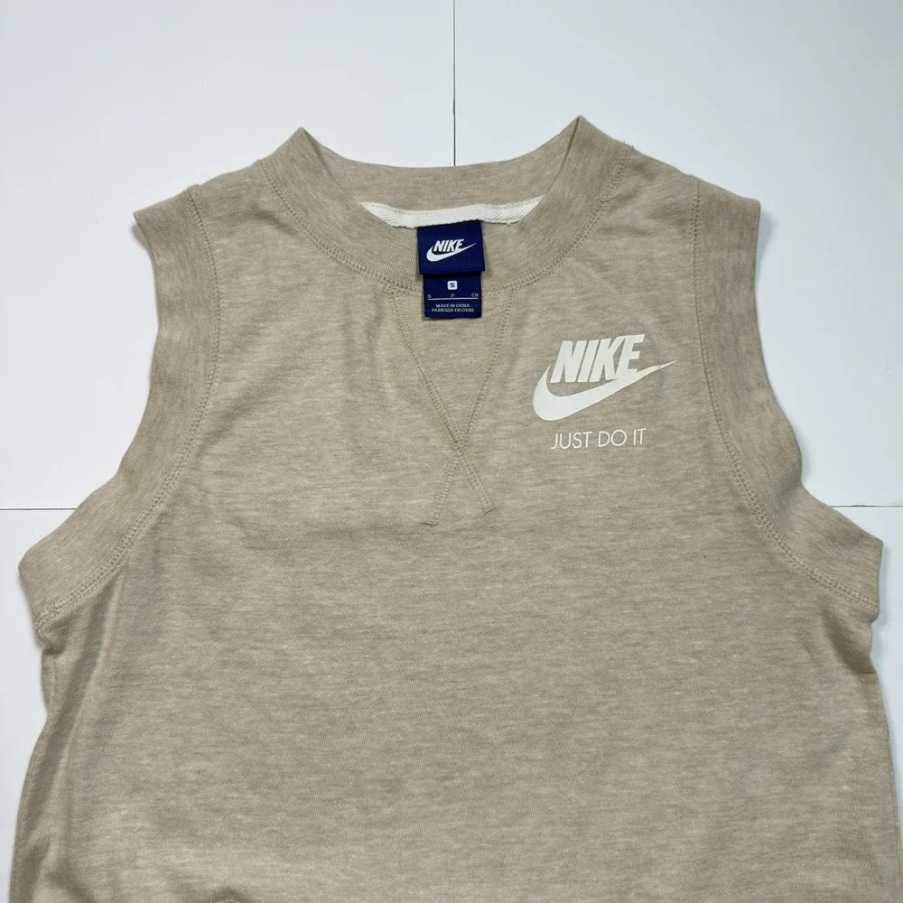 Nike‎ Dress Womens Small Beige Sleeveless Sweatshirt Kangaroo Pocket Just Do It - Picture 2 of 6